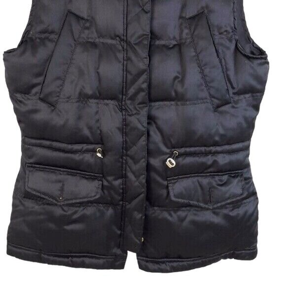 Isaac Mizrahi Live Women Puffer Vest Black XS Faux-Fur Trim Cinch Waist Hood QVC - Picture 3 of 8